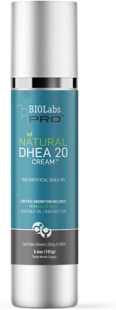 BIOLABS PRO All Natural Bioidentical 20mg Dhea Cream - Three Month Supply - for Men or Women - (Unscented - 3.6oz)