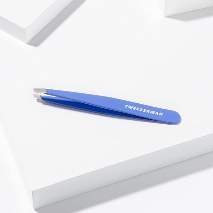 Tweezerman Stainless Steel Slant Tweezer - Eyebrow Tweezers for Women and Men (Lapis Blue)