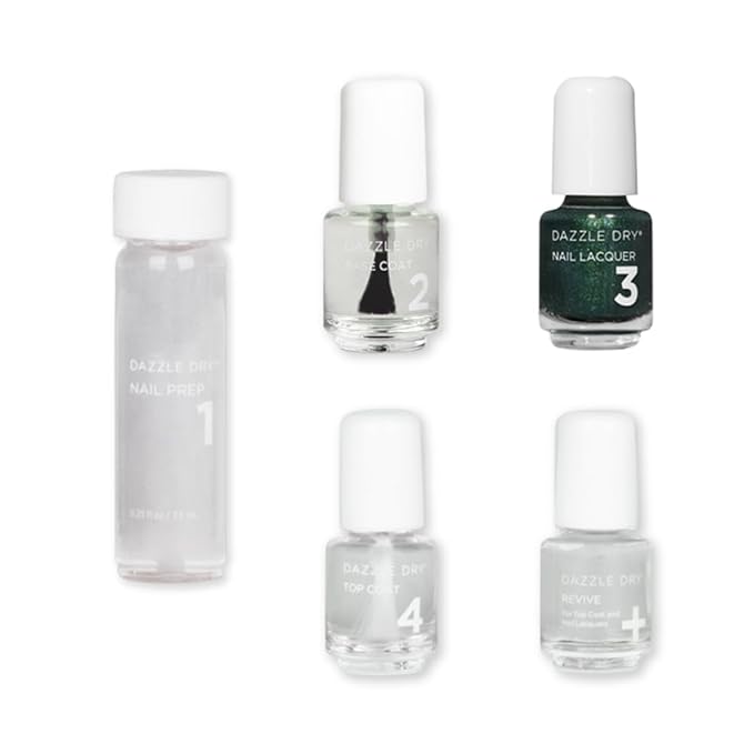 Dazzle Dry Mini Kit 4 Step System - Evergreen - A pine green with blue glitter flecks. Full-coverage glitter. (5 Piece Kit / 5 Manicures)