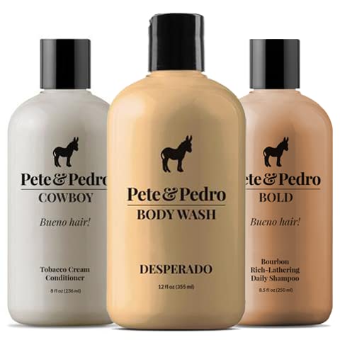 Pete & Pedro BAD BOY KIT - Mucho, Macho, Manly Men's Bodywash & Haircare Set | Bold Shampoo, Cowboy Conditioner, and Desperado Body Wash | As Seen on Shark Tank, Set of 3 Products