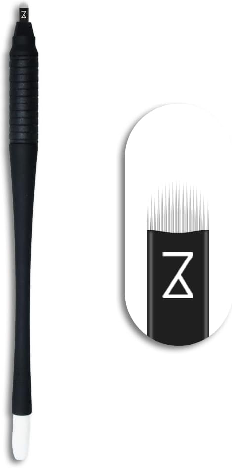 M Mellie's Signature Microblading Eyebrow Pen (Pack of 10) - Disposable Pen for Brows - Sterilized Blade, Comfortable Rubber Grip and Pigment Sponge for Flawless Brows (C12 .18mm, Black)