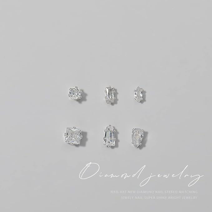 Silver Nail Charms Nail Art Zircon Metal Gem Sparkle Crystal Jewelry Diamonds for Nail Art Decorative Horse Eyes Water Drop Accessories Mini Flatback Nail Rhinestones Accessories