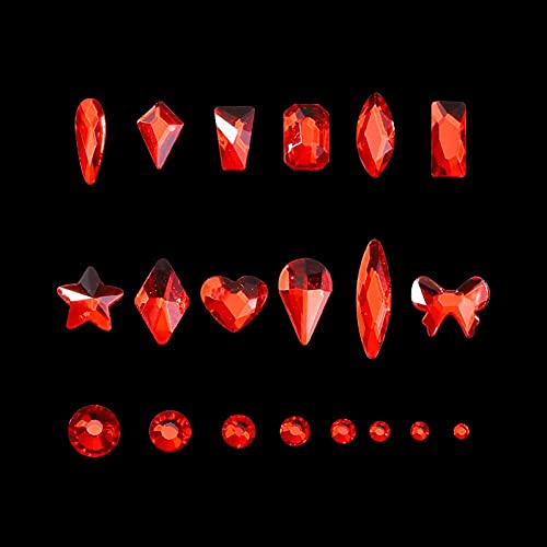 3100Pcs Nail Crystal Rhinestones Kit, Mix Shapes AB Glass, 3D Diamonds Flatback Crystals, with a Drill Pen, Nail Crystal Non Hotfix, Nail Art Decoration(Red)