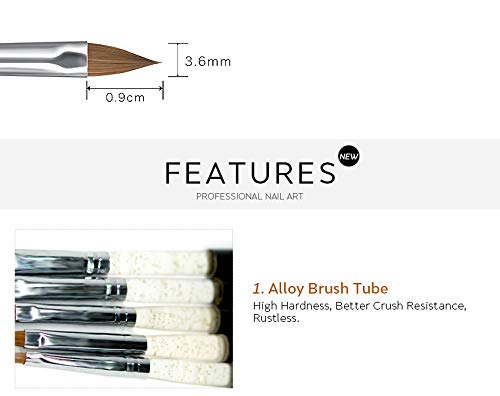 Black 100% Kolinsky Sable Acrylic Nail Art Brushes UV Gel Nail Painting Pen Brushes (Size 4)