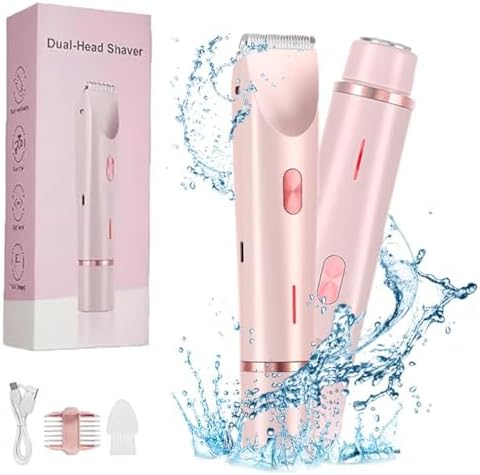 Electric Shaver for Women, 2-in-1 Electric Razor for Women's Legs, Underarm, Face, Pubic Hairs, Rechargeable, Wet & Dry Use, Pink