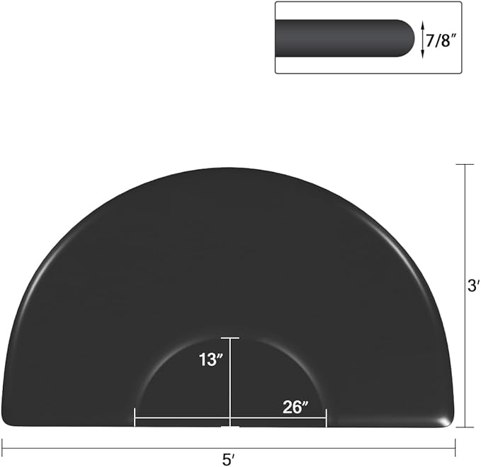 Artist Hand 3 ft. x 5 ft. Barber Chair Mat Salon & Barber Shop Anti-Fatigue Comfort Salon Mat, Semi Circle - 7/8 in. Thick, Black