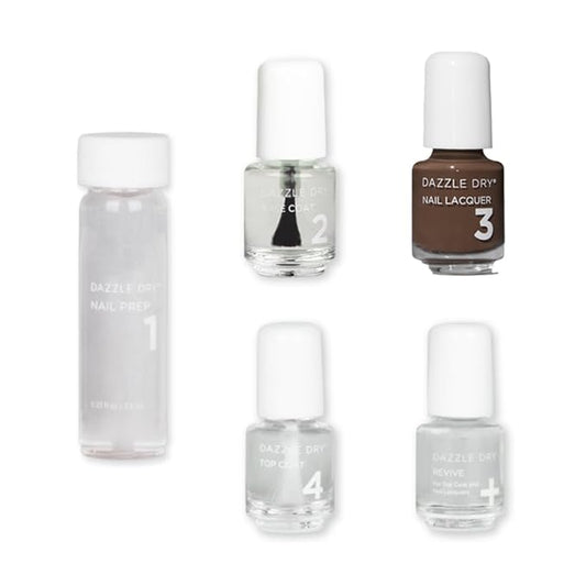 Dazzle Dry Mini Kit 4 Step System - Fringe - A milk chocolate brown. Full coverage cream. (5 Piece Kit / 5 Manicures)