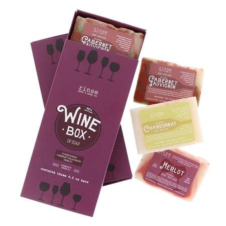 Rinse Bath & Body Wine Soap Set - Handmade Natural Mothers Day Spa Soap Gift for Wine Lovers | Cabernet Sauvignon, Chardonnay & Merlot | Moisturizing & Cleansing | Shea & Cocoa Butter | 12.75oz