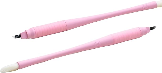 M PACK OF 10 Mellie's Signature Microblading Disposable Pen - Sterilized Blade - Comfortable Rubber Grip With Pigment Sponge (C14 NANO .15mm, Pink)