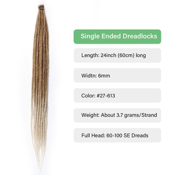 24 In 30 Strands SE Dreadlock Extensions, Brown to Blonde Thin 0.6cm Width Synthetic Dreads Extensions, 100% Handmade Dreads Hippie Style Dreadlocks for Woman