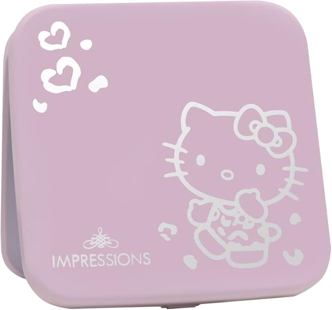 Impressions Vanity Hello Kitty Supercute Compact Mirror with Touch Sensor Switch for Adjustable Brightness, Lighted Makeup Mirror with LED Lights and 2X Magnifying Mirror Top (Pink)