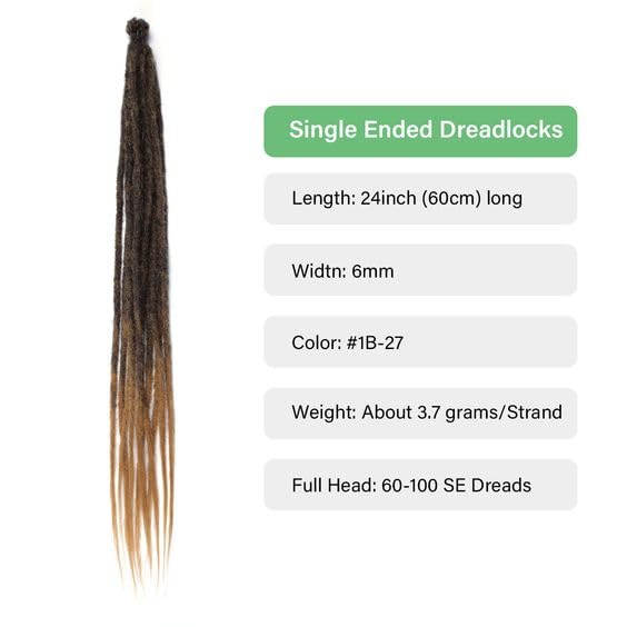 24 In 30 Strands SE Dreadlock Extensions, Ombre Deep Brown Thin 0.6cm Width Synthetic Dreads Extensions, 100% Handmade Dreads Hippie Style Dreadlocks for Woman