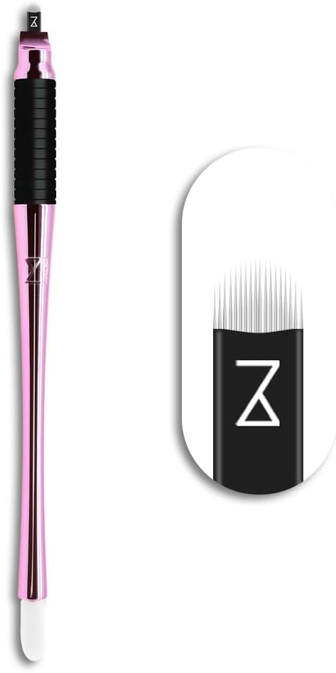 Mellie's Signature Microblading Eyebrow Pen (Pack of 10) - Disposable Pen for Brows - Sterilized Blade, Comfortable Rubber Grip and Pigment Sponge (U18 NANO .15mm, Neon)