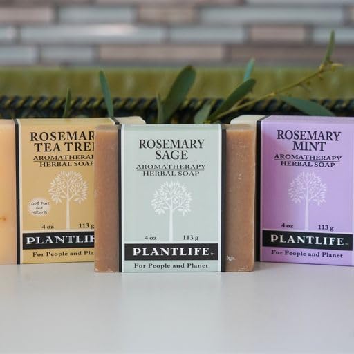 Plantlife Rosemary Tea Tree 3-Pack Bar Soap - Moisturizing and Soothing Soap for Your Skin - Hand Crafted Using Plant-Based Ingredients - Made in California 4oz Bar