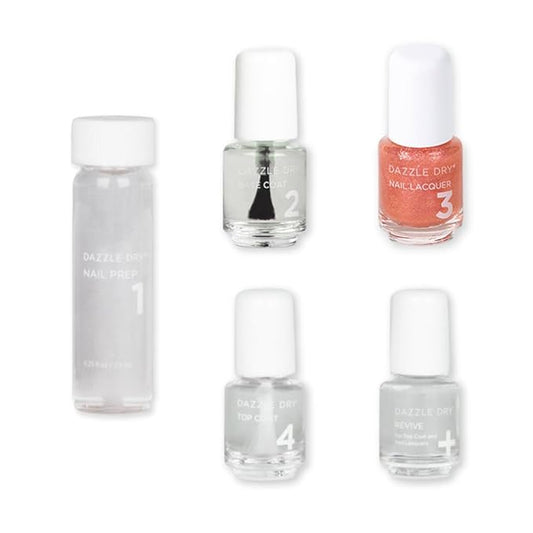 Dazzle Dry Mini Kit 4 Step System - Heart of Gold - A shimmering rose gold layering effect. Sheer shimmer. (5 Piece Kit / 5 Manicures)