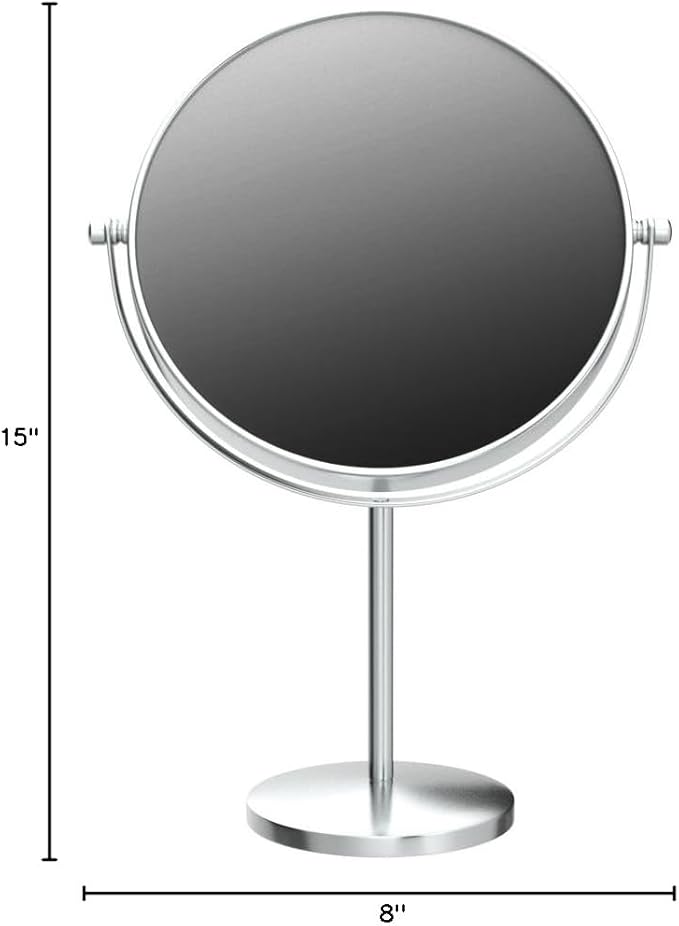 15" Tall Classic Round Desktop Makeup Mirror with Magnification, 8" Large Double-Sided 360° Swivel Free Standing Vanity Mirror, 1X/10X Magnifying Mirror with Stand for Bathroom & Bedroom, No Light