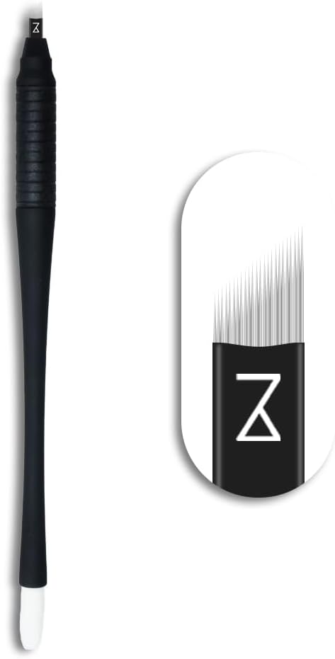 Mellie's Signature Microblading Eyebrow Pen (Pack of 10) - Disposable - Sterilized Blade, Comfortable Rubber Grip and Pigment Sponge For Brows (Black, C14 .18mm)