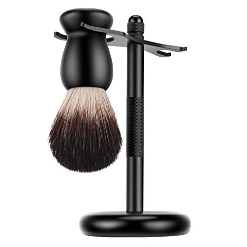 Deluxe Black Shaving Razor Stand Holder with Shaving Brush Kit,Compatible with Cartridge Razor,Gillette Razor,Safety Razor,Badger Shaving Brush