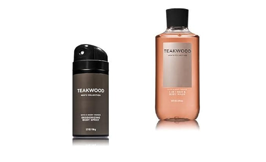 Bath & Body Works - Teakwood - Deodorizing Body Spray and 2 in 1 Hair and Body Wash - Gift Set