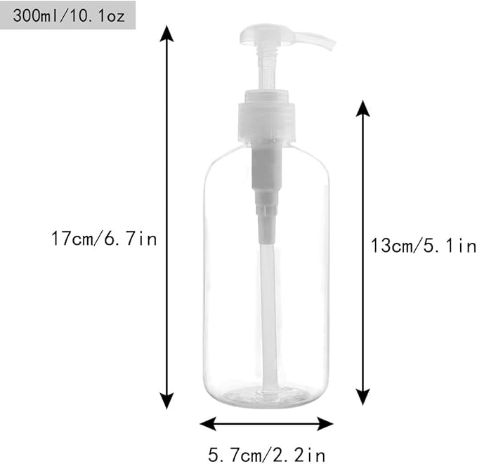 Yebeauty Pump Bottle Dispenser, 4 Pack 10oz/300ml Plastic Dish Lotion Soap Dispenser Clear Liquid Shampoo Container for Bathroom Kitchen Hotel Body Wash