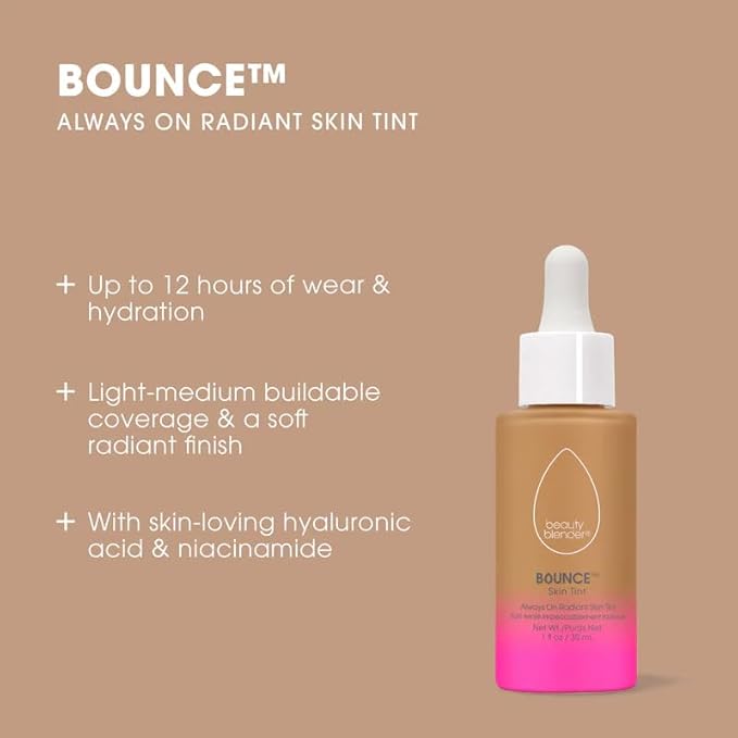 Beautyblender 12-Hour Always on Radiant Skin Tint, Breathable Serum Foundation Stays Put for All Day Long Wear, Infused with Hyaluronic Acid & Niacinamide, Medium 5