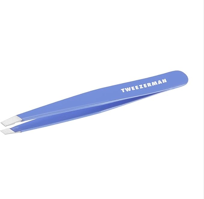 Tweezerman Stainless Steel Slant Tweezer - Eyebrow Tweezers for Women and Men (Lapis Blue)