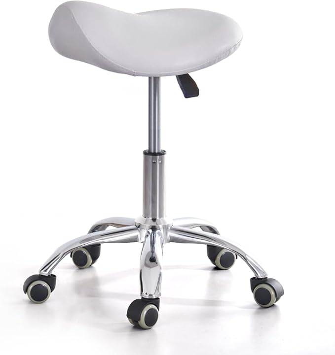 Ergonomic Saddle Rolling Stool for Salon Office Bar Tattoo Lash Tech Manicure Kitchen Hygienic Home Eyelash Artist Spa Metal Stool with Wheels Adjustable Seat Chair,White