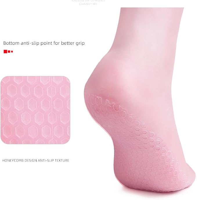 MoyRetty 3 Pairs Silicone Moisturizing Socks,Silicone Socks for Dry Cracked feet Women,Long Size,Spa Gel Socks Foot Care After Pedicure,High Elastic & Anti Slip(Pink & Beige & White)