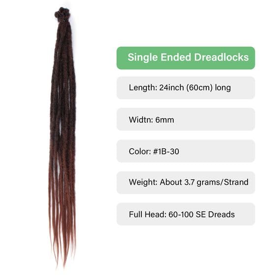 24 Inch 30 Strands SE Dreadlock Extensions, Ombre Auburn Thin 0.6cm Width Synthetic Dreads Extensions, 100% Handmade Dreads Hippie Style Dreadlocks for Woman