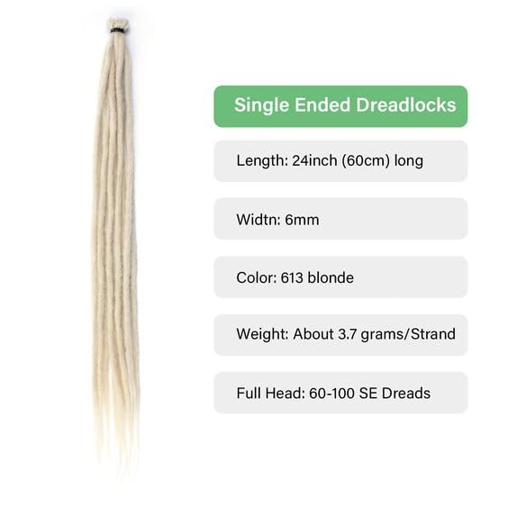 24 In 30 Strands SE Dreadlock Extensions, 613 Blonde Thin 0.6cm Width Synthetic Dreads Extensions, 100% Handmade Dreads Hippie Style Dreadlocks for Woman