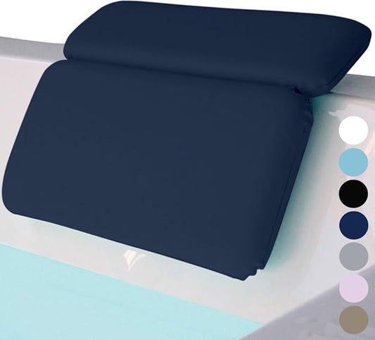 GORILLA GRIP Bath Pillow for Tub, Improved Suction Cups, Luxury Bathtub Pillows, Headrest for Neck and Back Support, Relaxing Home Spa, Hot Tubs and Bathroom Essentials, Gifts for Women, 2 Panel Navy