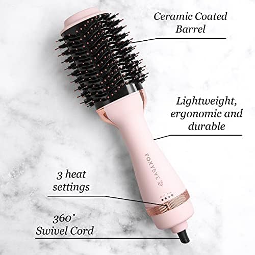 FoxyBae Blowout Hair Dryer Brush 75mm - Ceramic Tourmaline Hot Air Brush for Styling, Curling, and Volumizing - All-in-One Tool (Blush)