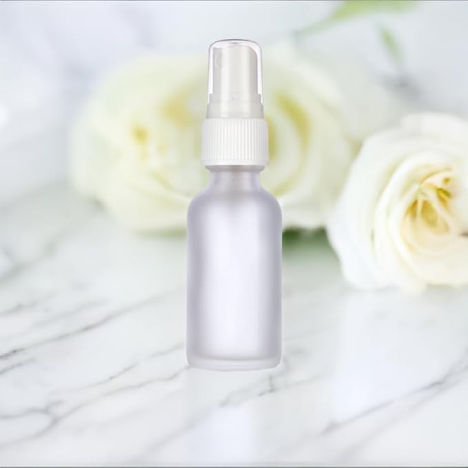 JUVITUS 2 oz Frosted Clear Glass Boston Round Bottle with White Fine Mist Spray (12 Pack)