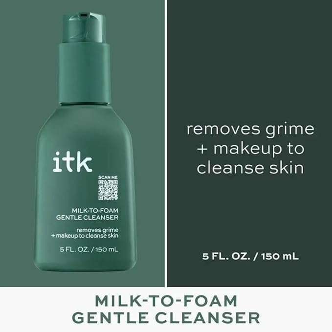 ITK Skincare 2-in-1 Milk-To-Foam Gentle Cleanser - Effective Face Wash + Makeup Remover with Vitamin B5, Pineapple + Coconut Enzymes for Radiant Skin - Cleanse, Remove Excess Makeup + Moisturize Skin