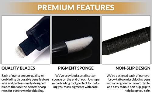 M PACK Of 10 Mellie's Signature Microblading Disposable Pen - U SHAPE .18mm - Sterile - Sharp Blade & Non Slip Grip With Pigment Sponge - 18U Microblading Needles