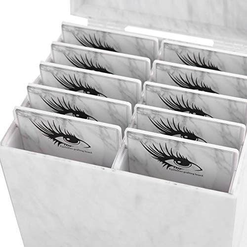 10 Layers Acrylic Eyelash Storage Box,Eyelash Holder Extension Tool,Makeup Organizer False Eyelashes Glue Pallet Holder, Grafting Eye lashes Close-Packed Display with 10 Pallets (Marble)