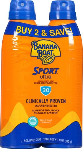 Banana Boat Sport Ultra SPF 30 Sunscreen Spray Twin Pack | Banana Boat Sunscreen Spray SPF 30, Spray On Sunscreen, Water Resistant Sunscreen, Oxybenzone Free Sunscreen Pack, 6oz each (Pack of 2)