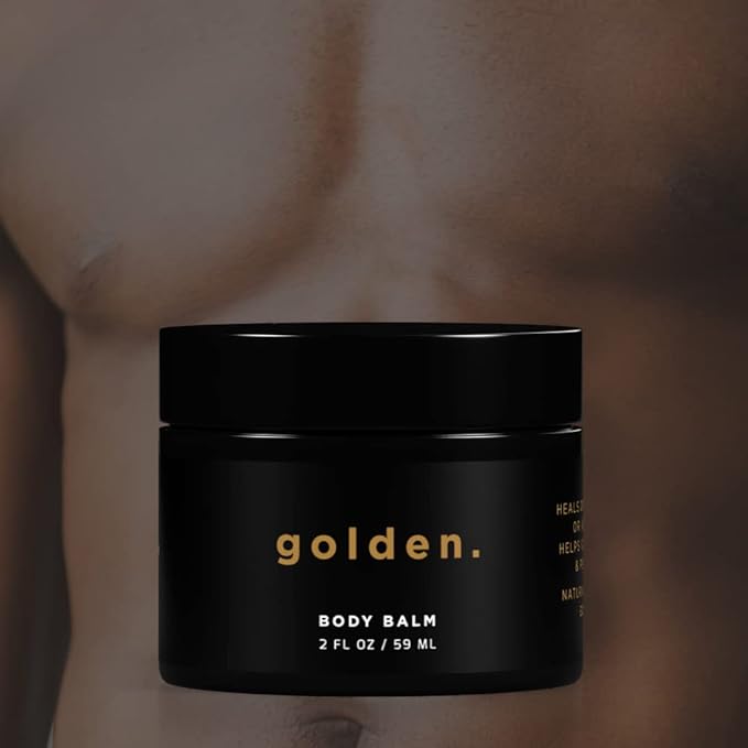 Golden Grooming Co. Men's Body Balm - Intense Repair Balm for Extra Dry Skin - Naturally Derived, Hydrating Formula - Suitable for All Skin Types with Coconut Oil & Mango Butter - 2 FL OZ