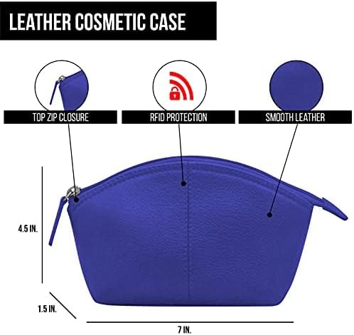 ili New York Genuine Leather Cosmetic Pouch – RFID Blocking, Leather Makeup Bag for Purse with Top Zip Closure & Interior Zip Pocket, Perfect as a Compact and Stylish Travel Cosmetic Bag