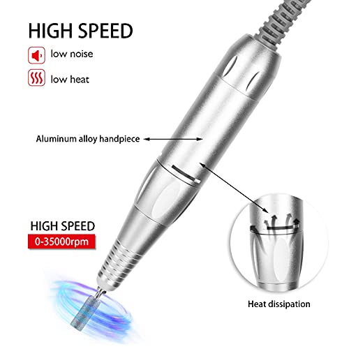 Electric Nail Drill Machine,Nail Drill Handle 35000 RPM Acrylic Nail Gel Polish Remover Electric Nail Files Pedicure Kit,Nail Drill Handpiece Electric Nail Polishing Machine Replacement Handle