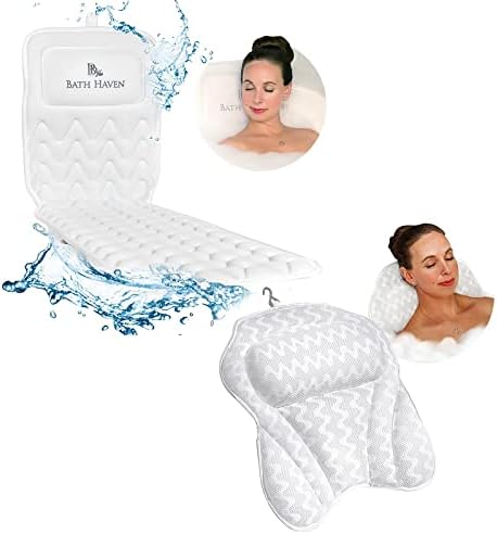 Bath Haven Bathtub Neck Support Pillow, Spa Cushion, Relaxing Headrest, Portable Washable Accessory with 3D Air Mesh Thick Soft Pillow