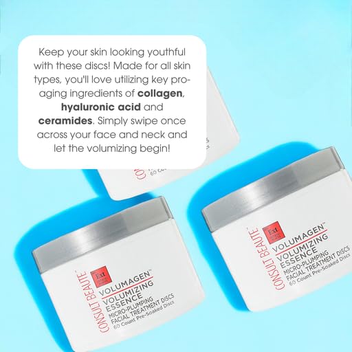 Consult Beaute Volumagen Volumizing Essence Micro Plumping Facial Treatment Discs - Hyaluronic Acid - Collagen - Skin Hydrating - Twin Pack 120 Count