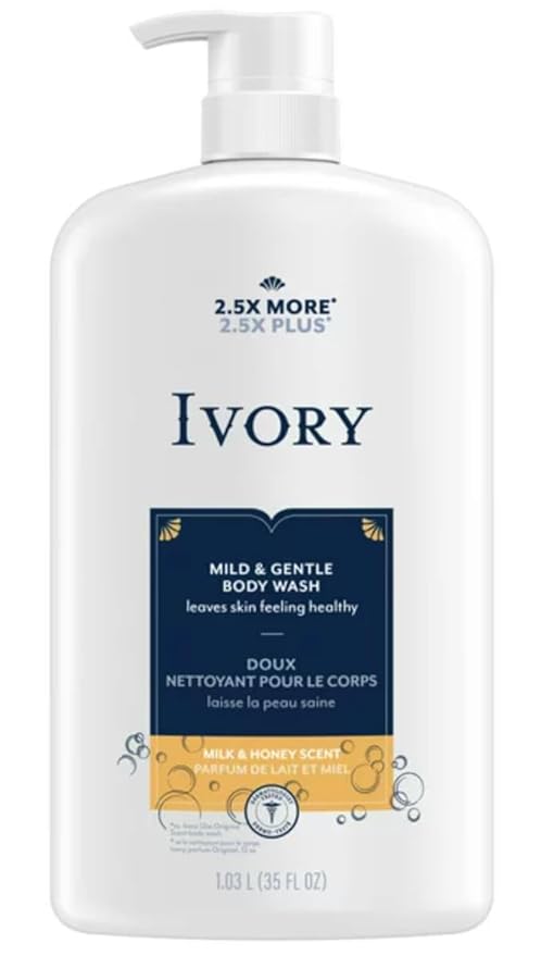 Ivory Body Wash - Ivory Clean Body Wash Pump Original with body pump. Ivory soap pamper yourself with this moisturizing body wash pump with 35 Fl. Oz. each with shower loofah (Pack of 2). (Milk and Honey)