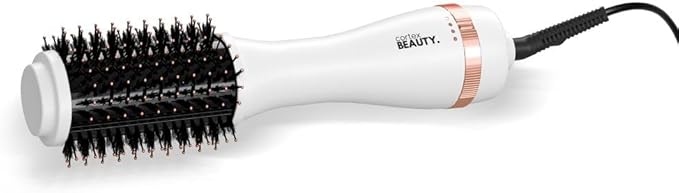 Cortex Beauty Infrared Volumizing Blowout Brush - Blow Dryer, Round Styling Tool for All Hair Types, 2" Barrel with Comb (White Rose Gold)