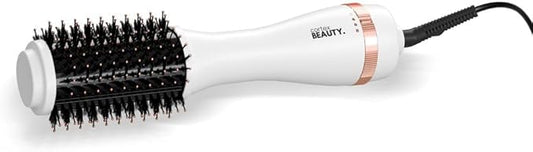 Cortex Beauty Infrared Volumizing Blowout Brush - Blow Dryer, Round Styling Tool for All Hair Types, 2" Barrel with Comb (White Rose Gold)