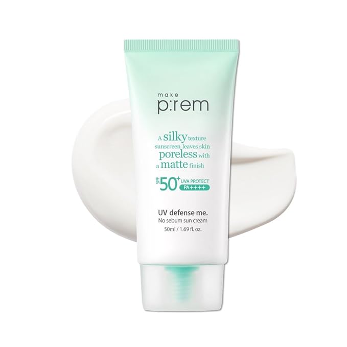 MAKE P:REM UV Defence me. No Sebum Sunscreen, SPF 50+ PA++++ Reef-Safe Silky Texture Sunscreen with Poreless and Matte Finish, UVA/UVB Protection, Korean Sunscreen, 1.69 fl oz, 50ml