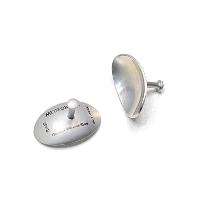 Corneal Eye Shield Protector Stainless Steel with holding Point, 26mm X 17mm (Small), Set of 2 Pcs, Silver