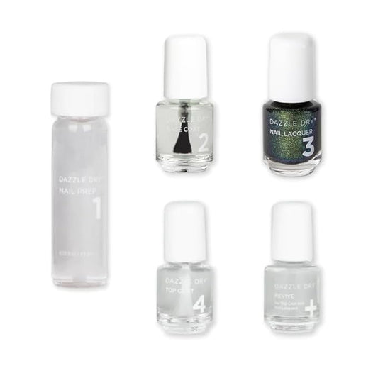 Dazzle Dry Mini Kit 4 Step System - Dragonfly - A full coverage, color-shifting, iridescent glittering green. Full coverage shimmer. (5 Piece Kit / 5 Manicures)