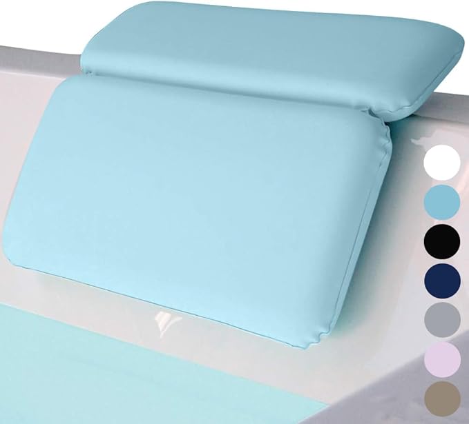 GORILLA GRIP Bath Pillow for Tub, Improved Suction Cups, Luxury Bathtub Pillows, Headrest for Neck and Back Support, Relaxing Home Spa, Hot Tubs and Bathroom Essentials, Gifts for Women, 2 Panel Blue