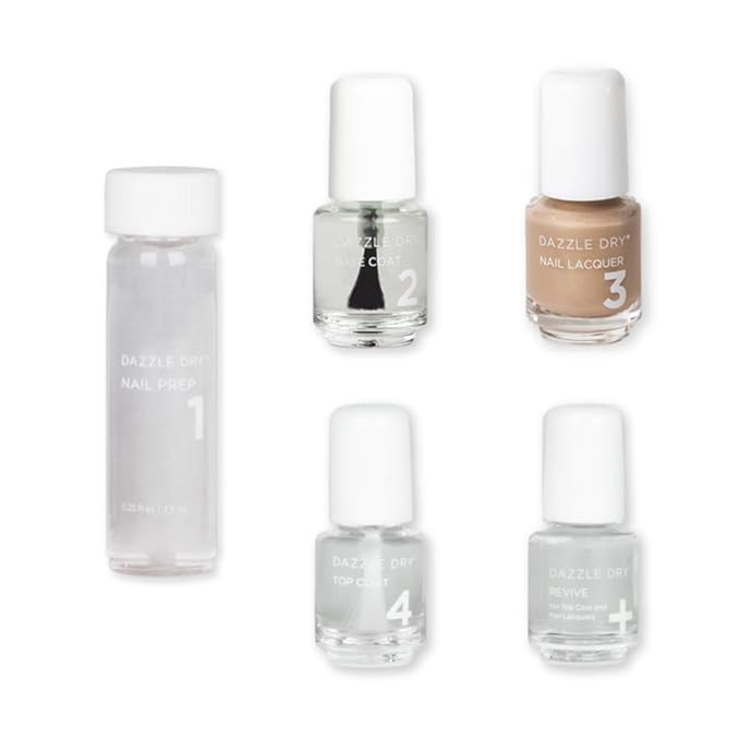 Dazzle Dry Mini Kit 4 Step System - Shimmering Sands - A dark beige with a subtle champagne shimmer. Full coverage shimmer. (5 Piece Kit / 5 Manicures)